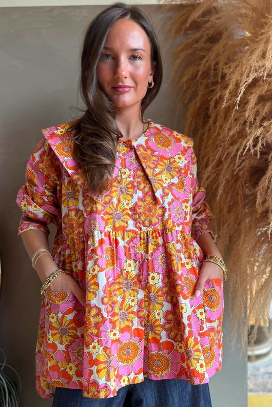 Annie 1972 Point Collar Smock Blouse Sergeant Pepper Pink